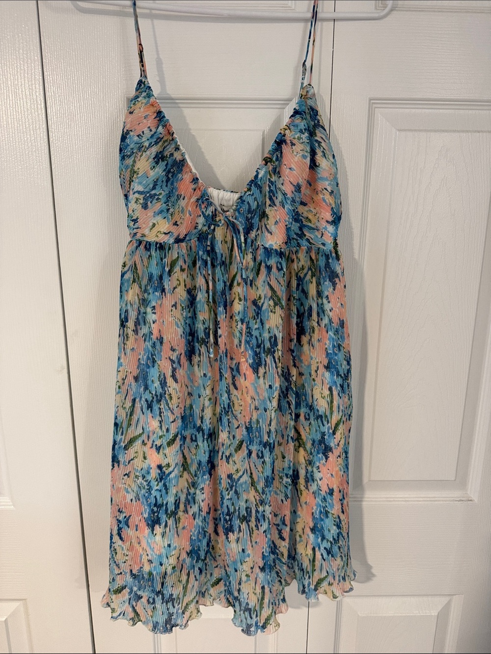 Abercrombie & Fitch Pleated Floral Sundress in Blue & Peach